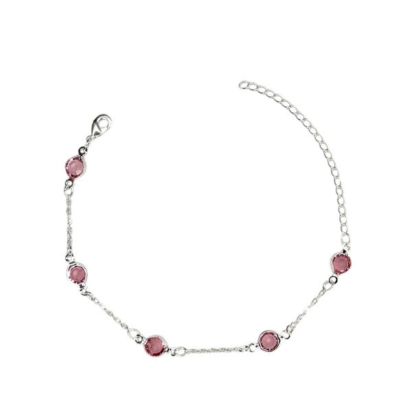 Pulseira Cinco Tiffany Rosa Espaçada Banhado A Prata 925 