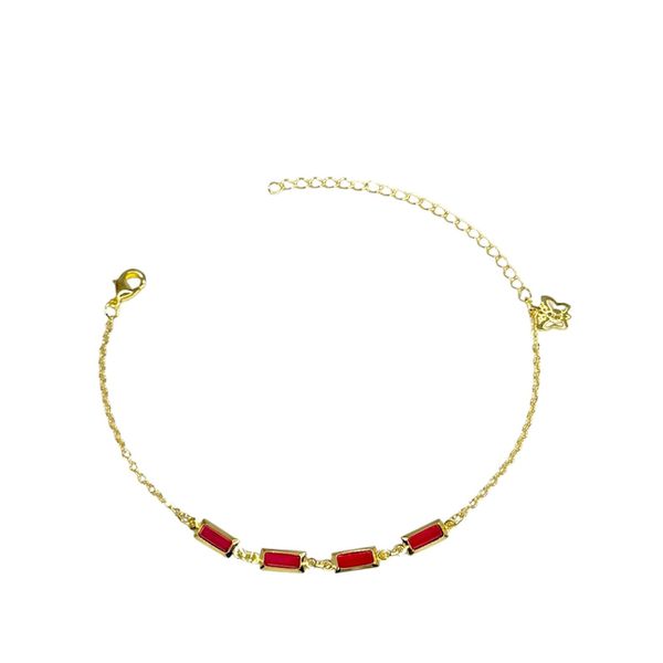 Pulseira Quatro Moldura Vermelha Banhado A Ouro 18K