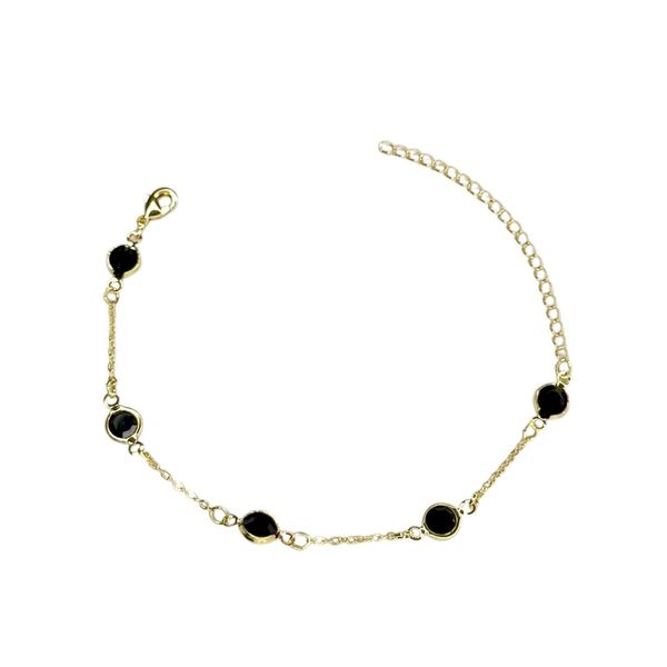 Pulseira Cinco Tiffany Preta Espaçada Banhado A Ouro 18K