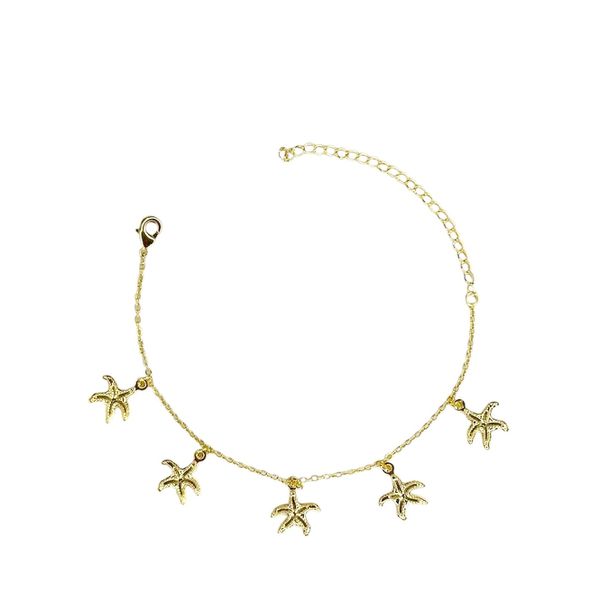 Pulseira Cinco Estrela Do Mar Pendurado Banhado A Ouro 18K