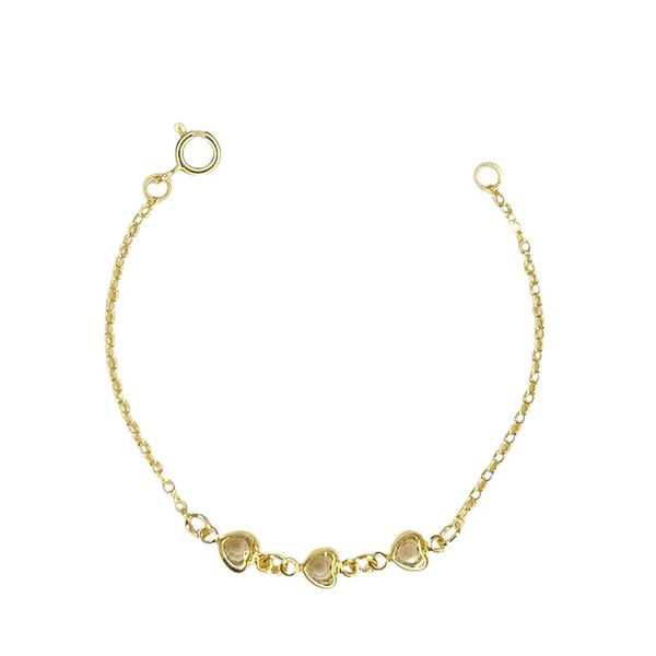 Pulseira Infantil 3 Corações Cristal Banhado a Ouro 18K