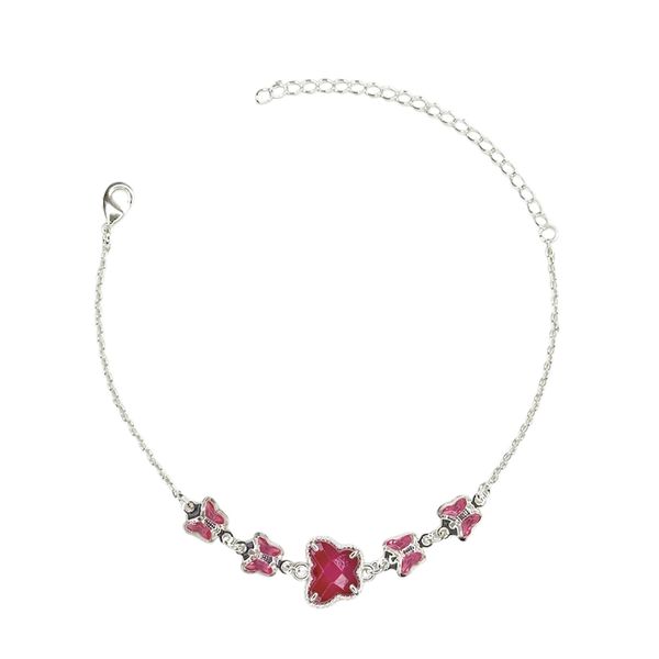 Pulseira Borboleta Cinco Rosa Banhado A Prata 925