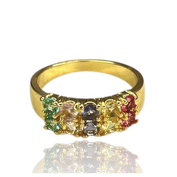 Anel Tela Colorida Zircônia Banhado A Ouro 18k
