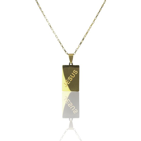 Pingente Placa Jesus Aço Dourado 