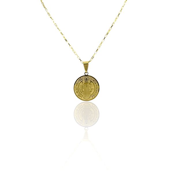 Pingente Medalha são Bento Aço Dourado