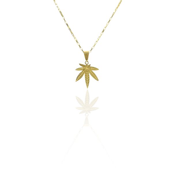 Pingente Folha Maconha Aço Dourado 