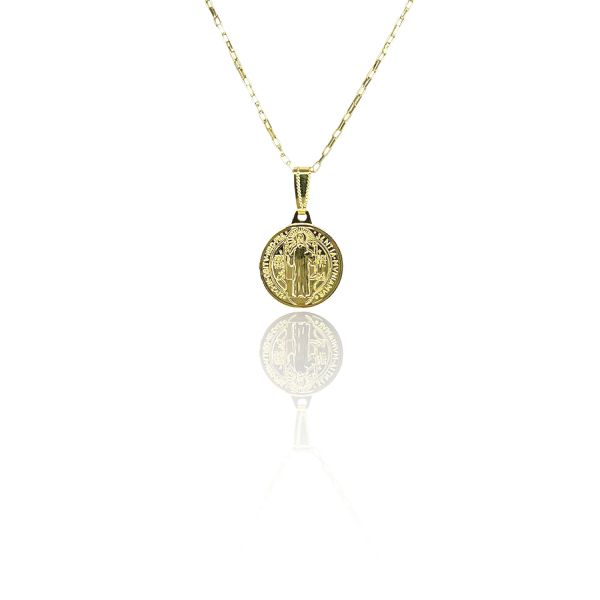 Pingente Latão Medalha São Bento Banhado A Ouro 18k