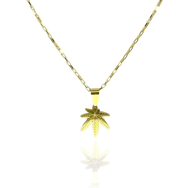 Pingente Folha Maconha 16x18 Aço Dourado 
