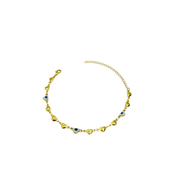 Pulseira Olho Grego Liso Branco Azul Claro Banhado a Ouro 18K 