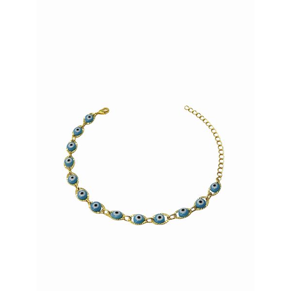 Pulseira Olho Grego Chinês Grande Azul claro Banhado a Ouro 18K