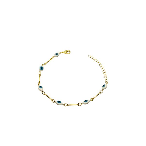 Pulseira Olho Grego Terceiro Pequeno Azul Claro Palito Banhado a Ouro 18K