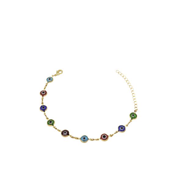 Pulseira Olho Grego Tradicional Colorida Banhado a Ouro 18k