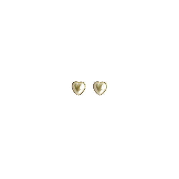 Brinco Pérola Coração Moldura Banhado A Ouro 18K