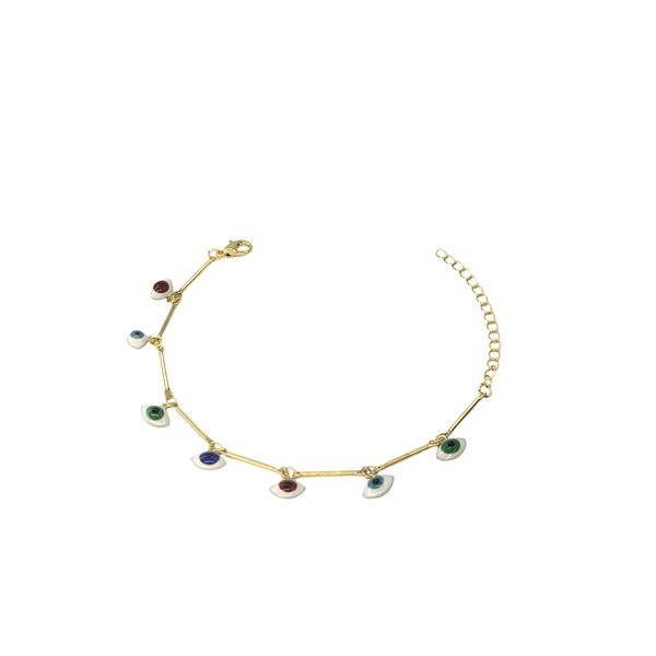 Pulseira Olho Grego Terceiro Colorido Palito Banhado a Ouro 18K