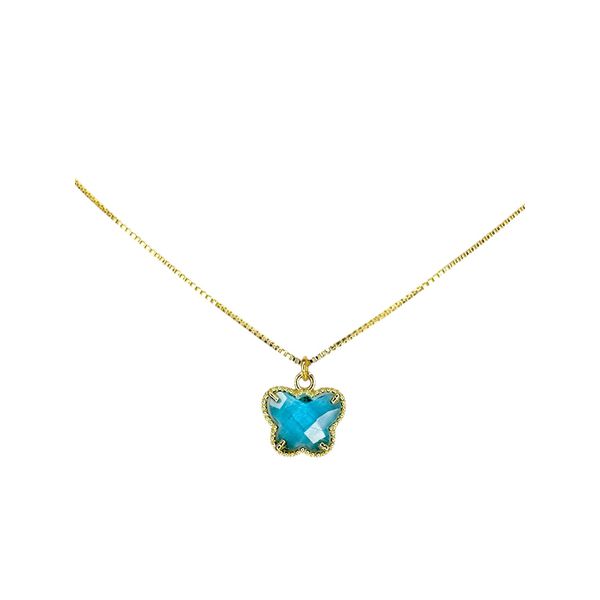 Colar Borboleta Azul Banhado A Ouro 18K
