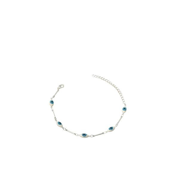Pulseira Olho Grego Terceiro Branco Azul Claro Grande Palito Banhado A Prata 925 