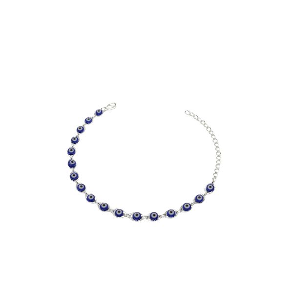Pulseira Olho Grego Chinês Pequeno Azul Escuro Banhado A Prata 925