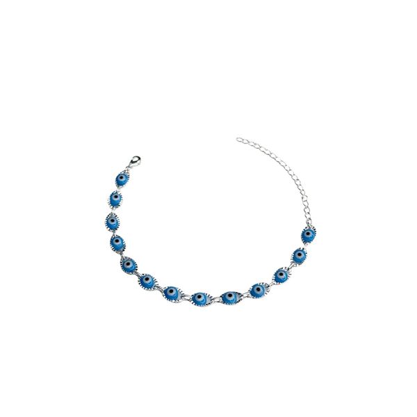 Pulseira Olho Grego Chinês Grande Azul Claro Banhado A Prata 925 