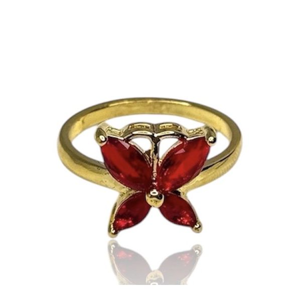 Anel Borboleta Vermelho Banhado A Ouro 18k
