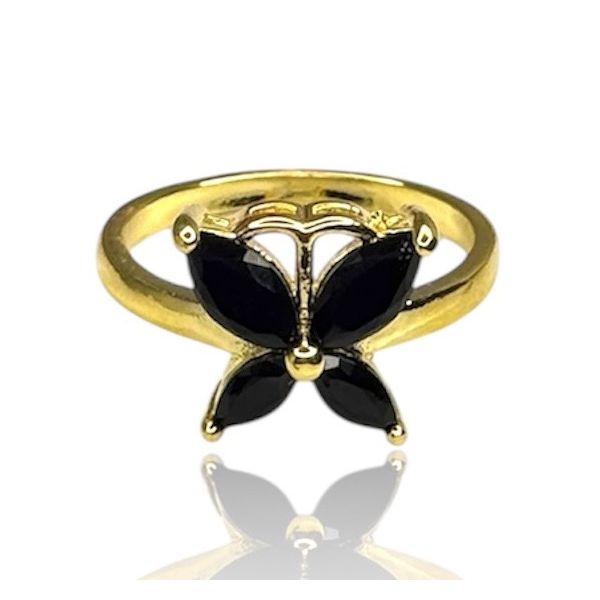Anel Borboleta Preto Zircônia Banhado A Ouro 8k