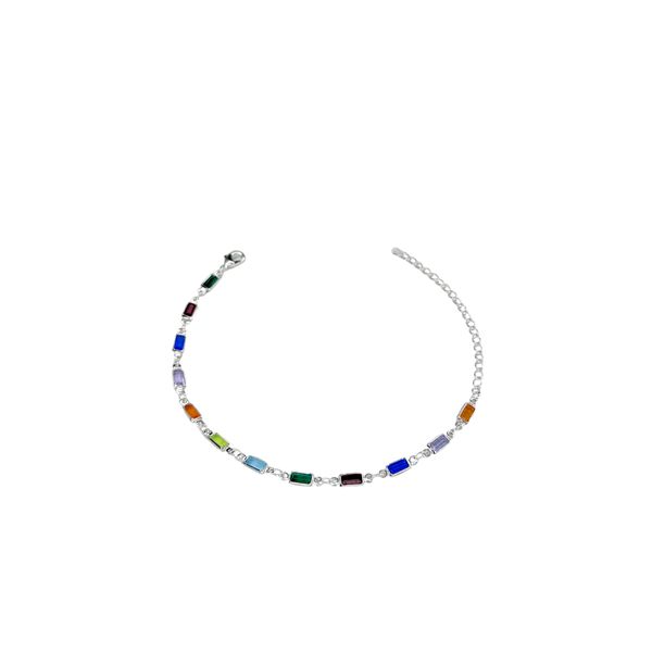 Pulseira Tiffany Retangular Colorido Banhado A Prata 925