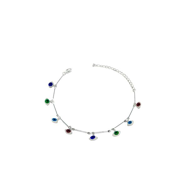 Pulseira Olh Grego Terceiro Colorido Pendurado Palito Banhado A Prata 925