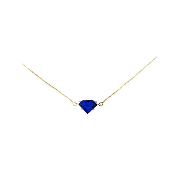 Colar Diamante Azul Royal Banhado A Ouro 18K