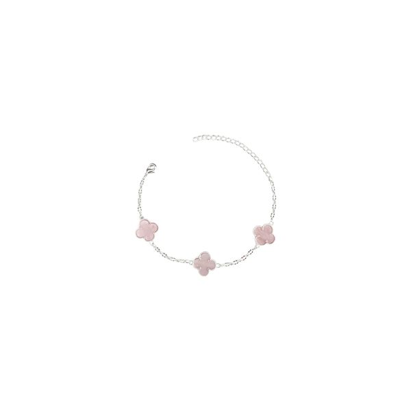 Pulseira Três Trevo Rosa 15m Banhado A Prata 925