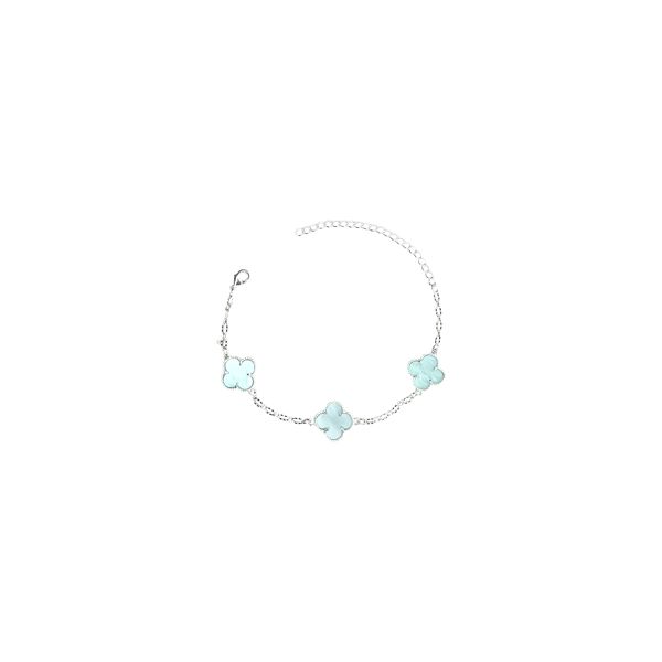 Pulseira Três Trevo Azul Água 15m Banhado A Prata 925