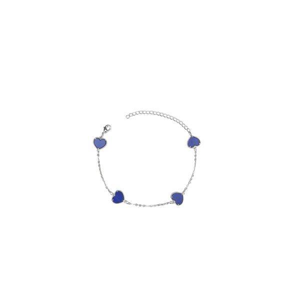 Pulseira Quatro Corações Resina Azul Banhado A Prata 925