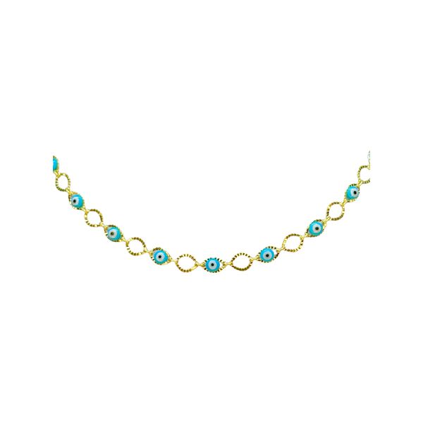 Colar Olho Grego Chinês Pequeno Azul Claro Banhado A Ouro 18K