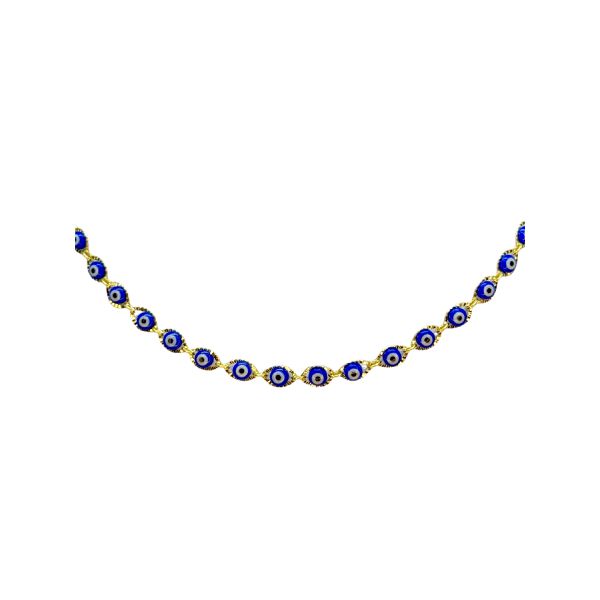 Colar Olho Grego Chinês Pequeno Azul Escuro Banhado A ouro 18K