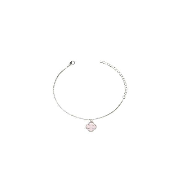 Pulseira Trevo Rosa Pendurado Banhado A Prata 925