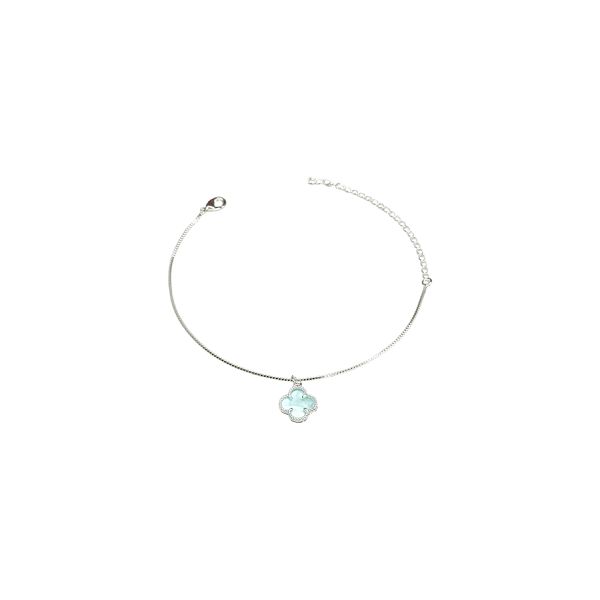 Pulseira Trevo Azul Água Pendurado Banhado A Prata 925
