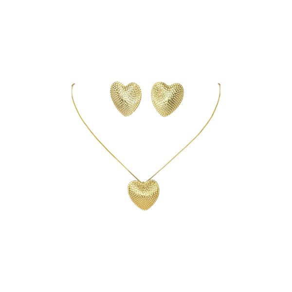 Conjunto Coração Pontilhado Banhado A Ouro 18K