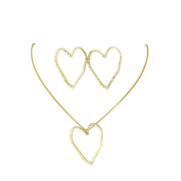 Conjunto Coração Torto Banhado A Ouro 18K