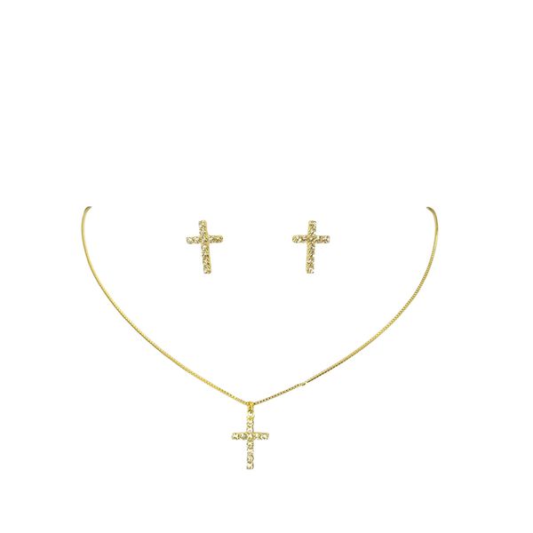 Conjunto Cruz Banhado A Ouro 18K