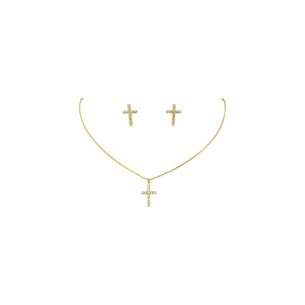 Conjunto Cruz Banhado A Ouro 18K