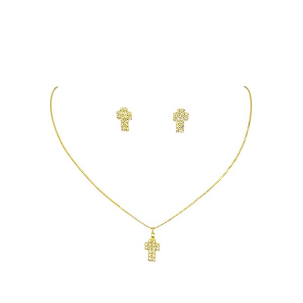 Conjunto Mini Cruz Strass Banhado A Ouro 18K