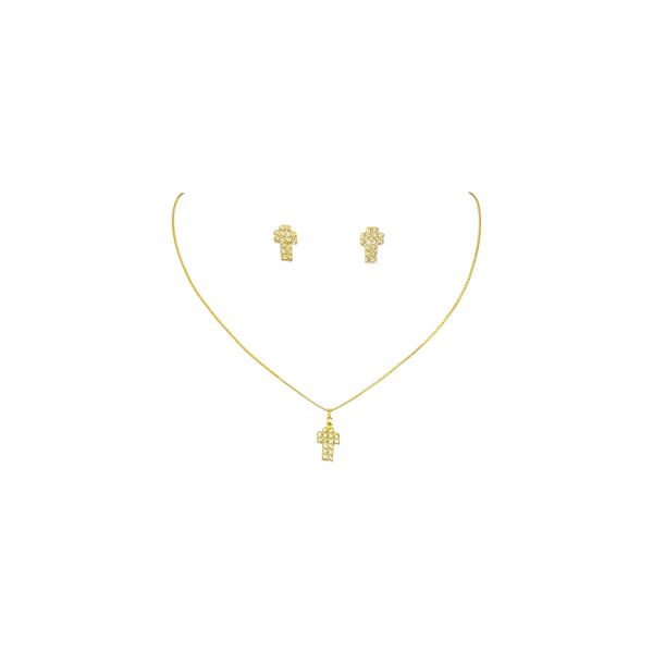 Conjunto Mini Cruz Strass Banhado A Ouro 18K