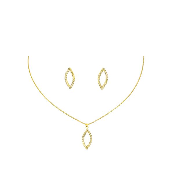 Conjunto Navete Vazado Strass Banhado A Ouro 18K