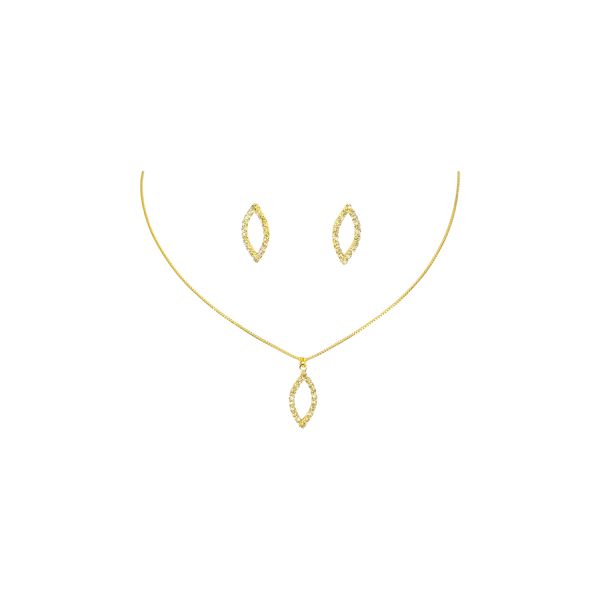 Conjunto Navete Vazado Strass Banhado A Ouro 18K