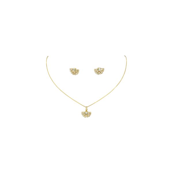 Conjunto Leque Pequeno Strass Veneziana Banhado A Ouro 18K