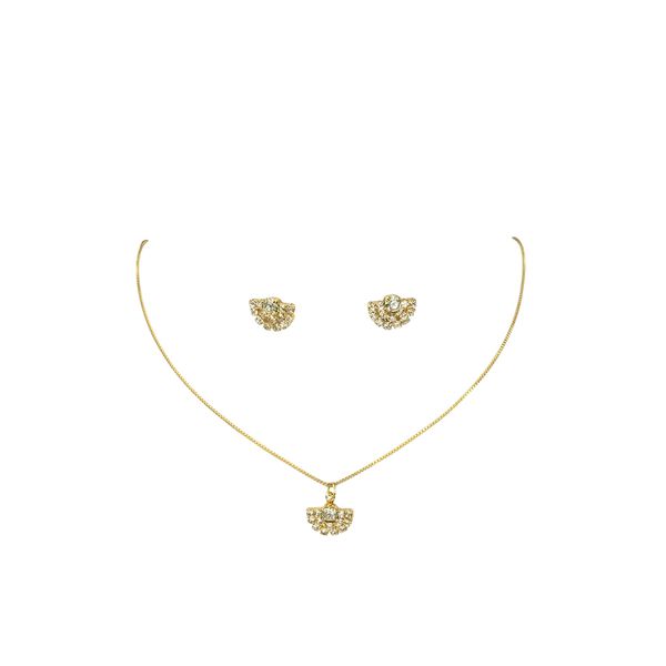 Conjunto Leque Pequeno Strass Veneziana Banhado A Ouro 18K