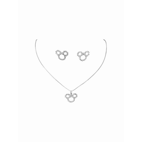 Conjunto Mickey Vazado Strass Banhado A Prata 925