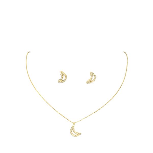 Conjunto Meia Lua Vazado Strass Banhado A Ouro 18K