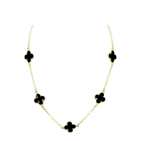 Colar Cinco Trevos Preto Virgínia Banhado A Ouro 18K