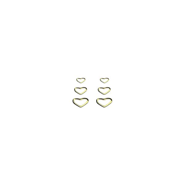 Brinco Trio Coração Vazado Banhado A Ouro 18K