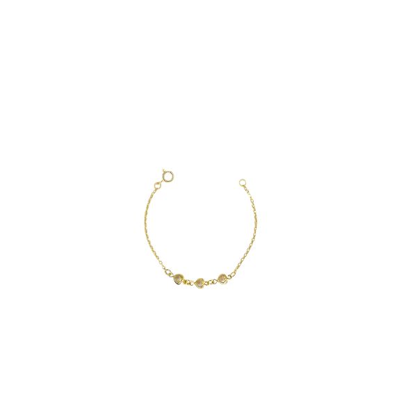 Pulseira Infantil 3 Corações Cristal Banhado a Ouro 18K