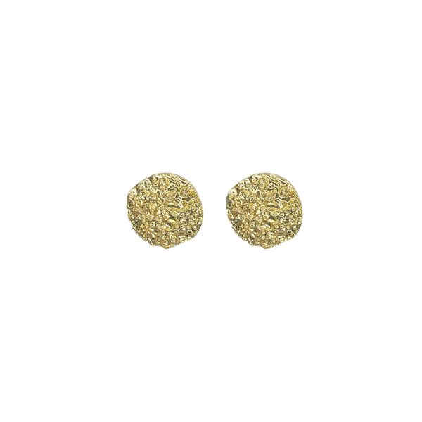 Brinco Botão Textura Banhado. Ouro 18K
